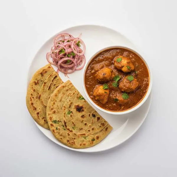Chicken Khatta Pyaz With Methi Paratha And Spiced Laccha Salad